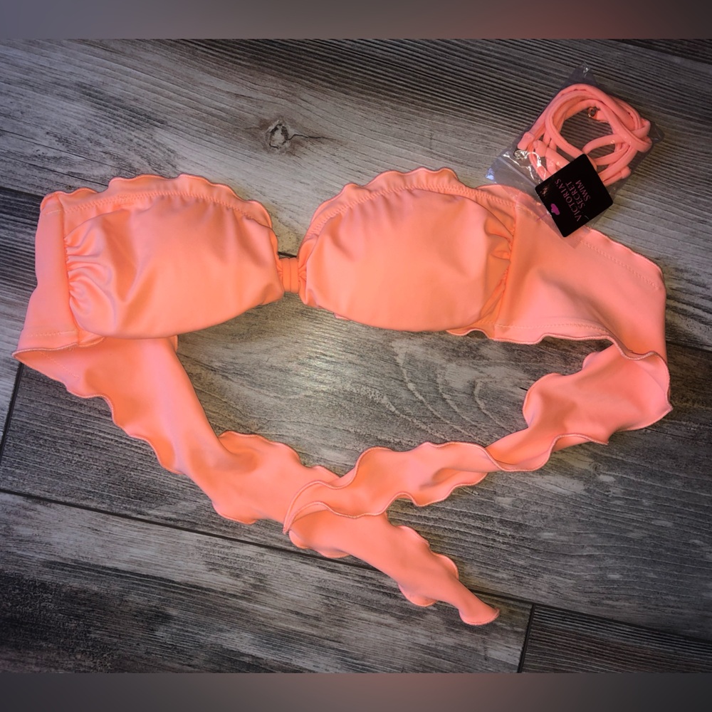 🍑•Victorias Secret light peach Bandeau Swim Top back tie Bikini Top •NWT